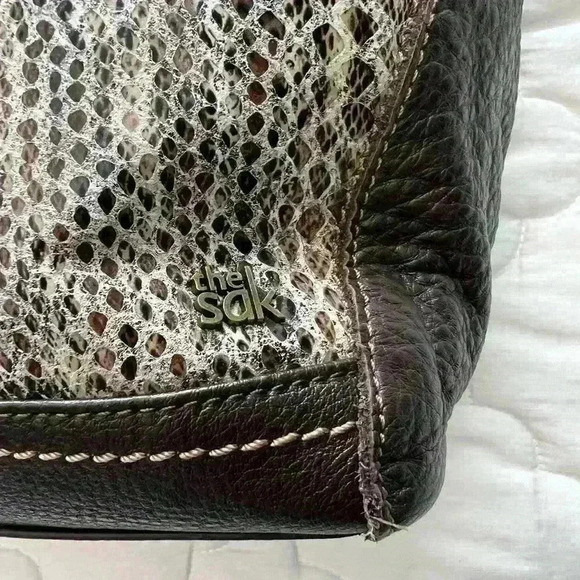 The Sak Two Way Tote Handbag Large  Leather Brown Snake Pattern. - Picture 4 of 13